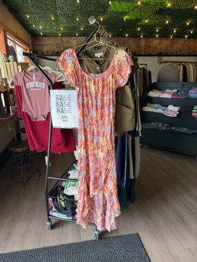 Velvet Torch Coral Floral Ruffle Maxi Dress A094